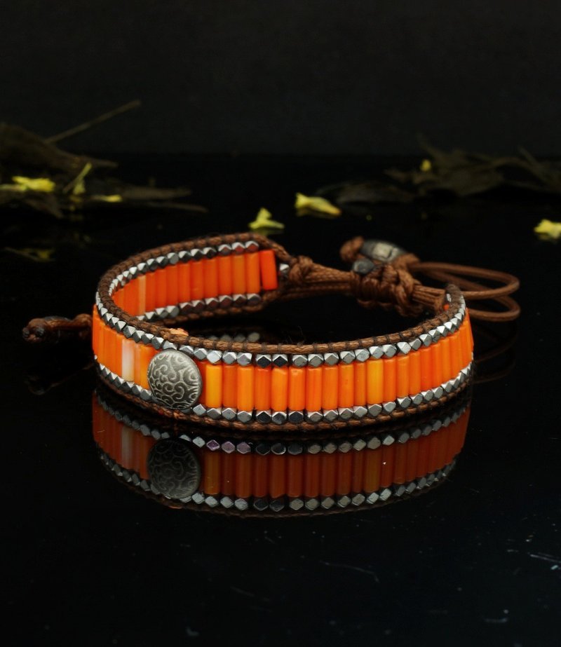 Handmade Orange Sea Bamboo Bracelet - สร้อยข้อมือ - เครื่องประดับพลอย 