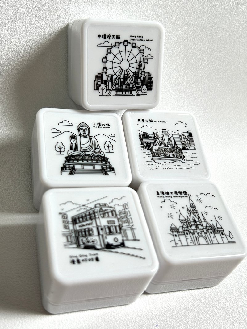 香港風景シリーズ スタンプ 手描き 都市 スターフェリー 天壇仏 トラム 観覧車 ディズニーランド - 印鑑・スタンプ - その他の素材 