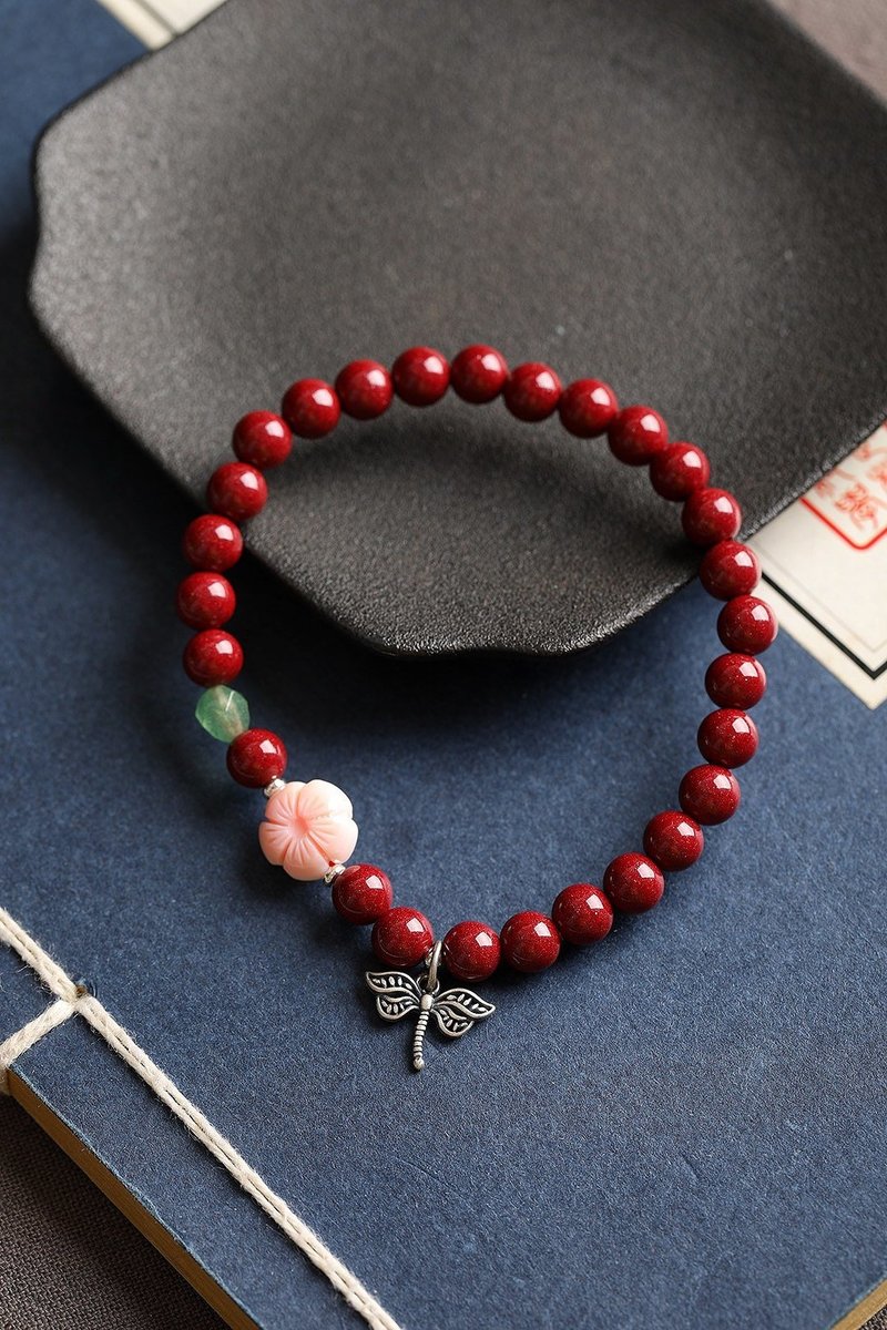 Natural cinnabar fine purple gold sand, red sand single circle bracelet specification 6mm cinnabar content up to 95 - สร้อยข้อมือ - เครื่องเพชรพลอย 