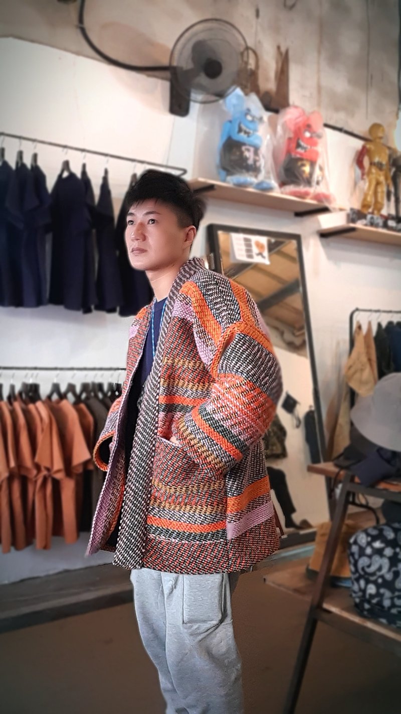 AMIN'S SHINY WORLD Heavy thick knit ethnic jacquard blanket KIMONO ONLY series - เสื้อฮู้ด - ผ้าฝ้าย/ผ้าลินิน หลากหลายสี