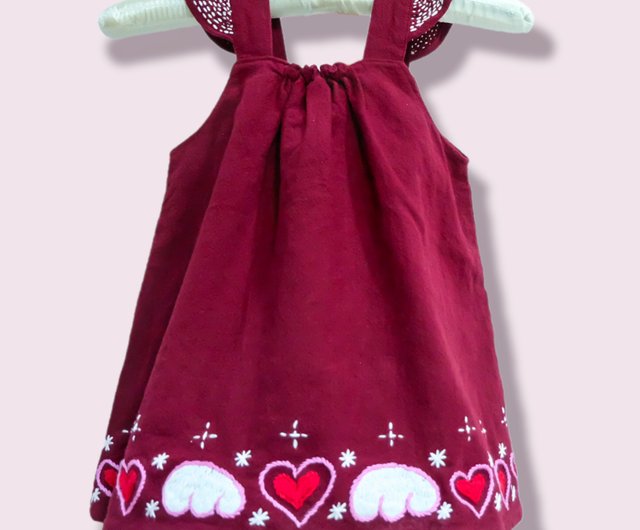 Angel Collection 手作り刺繡 刺繡ハートウィング 赤ちゃんと幼児のドレス ガーネットレッド ショップ Monkey Bell Hand Embroidery キッズドレス Pinkoi