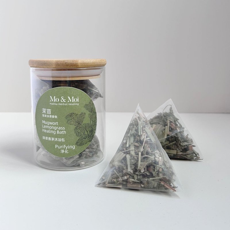 茉苜 Mo & Moi  客家抹草沐浴包 ‧ 簡約竹蓋玻璃瓶 6入 - 香氛/精油/擴香 - 植物．花 綠色