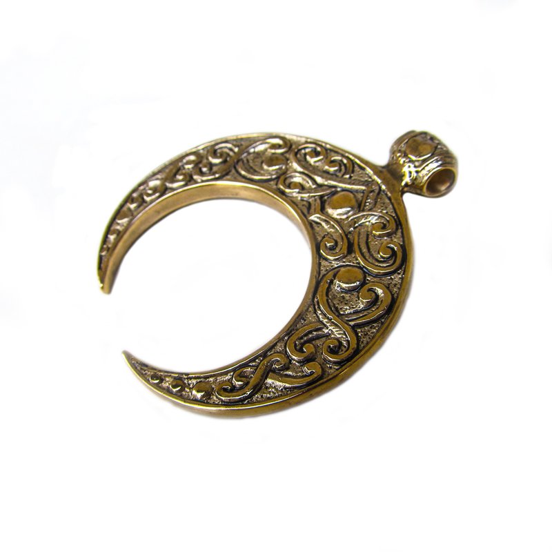Lunula bronze necklace pendant,half moon bronze necklace pendant,women's  amulet - 吊飾/掛飾 - 銅/黃銅 金色