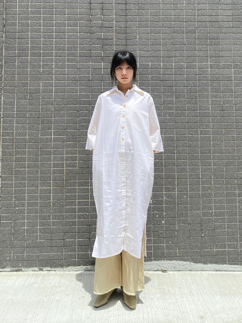 長版微水袖襯衫 - 女襯衫 - 棉．麻 白色