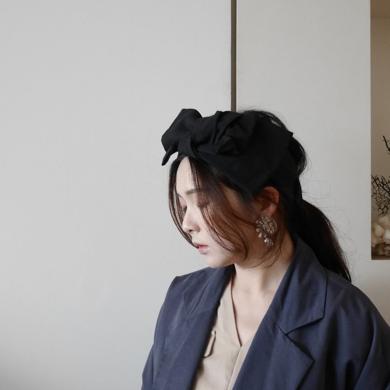 髮帶 ヘアバンド | 自由之丘棉碳黑 - 髮箍/髮帶 - 棉．麻 黑色