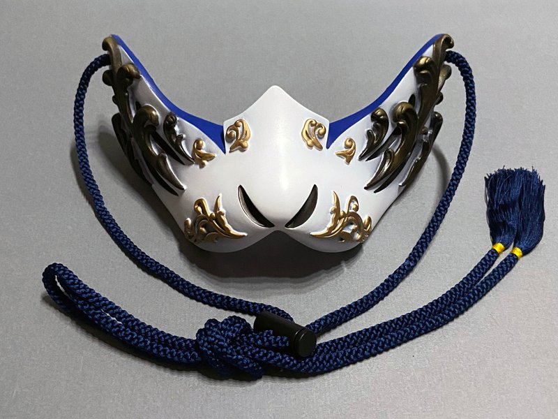 Fox Mask Half Gothic Ver, White×blue - Face Masks - Plastic White