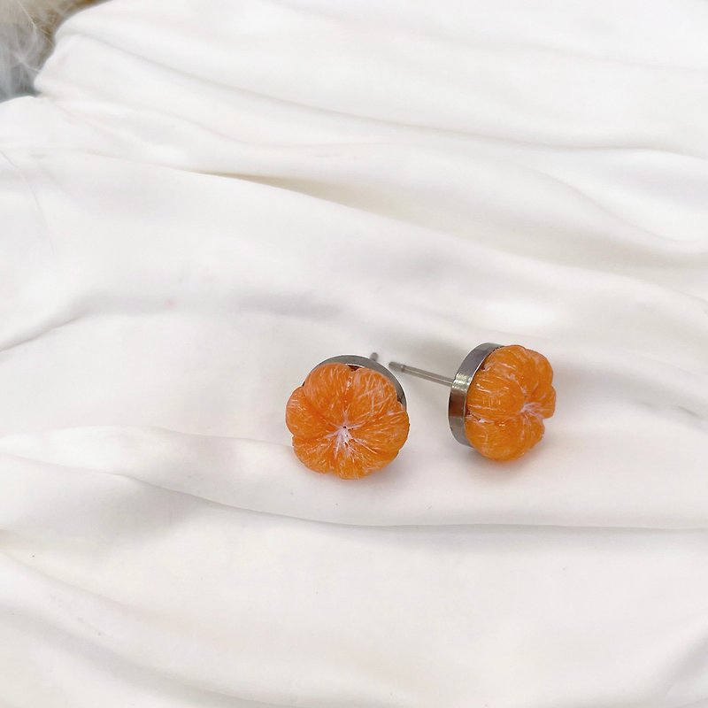 黏土 耳環/耳夾 橘色 - 橘子耳環是送給朋友、姐姐的聖誕禮物。 不尋常的耳環