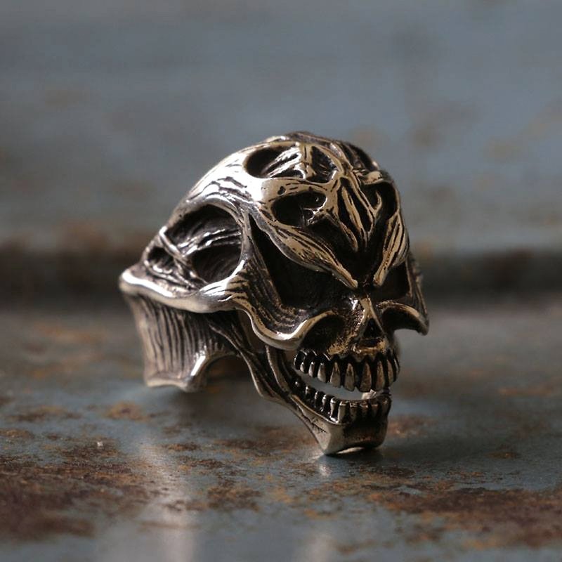 Biker Ring Skull sterling silver alien devil ghost Rock Punk Heavy Huge Vintage - General Rings - Other Metals Silver