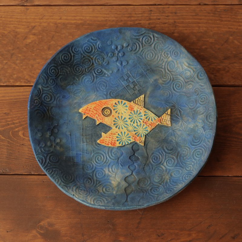 Fish Dish　魚板 - 盤子/餐盤/盤架 - 陶 藍色