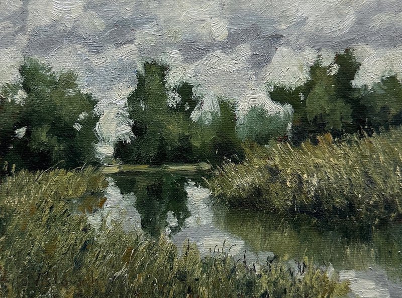 Original Oil Painting Countryside Landscape River Painting Collectible Art - Posters - Other Materials 