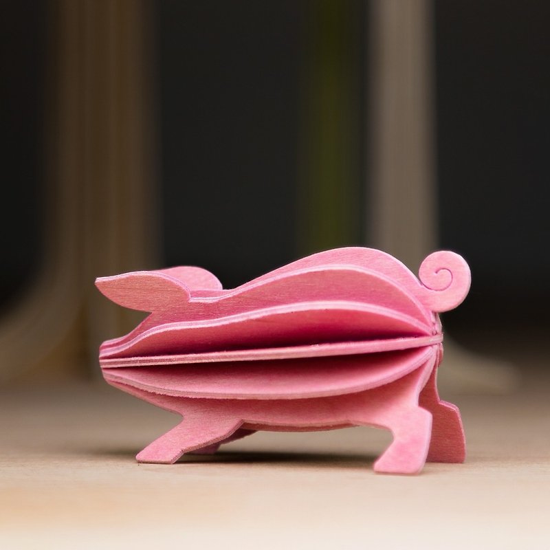 [フィンランド語] LOVIステレオ立体的なジグソーパズル樺のはがき|装飾|  - 落書き豚/小（6cm） - カード・はがき - 木製 ピンク