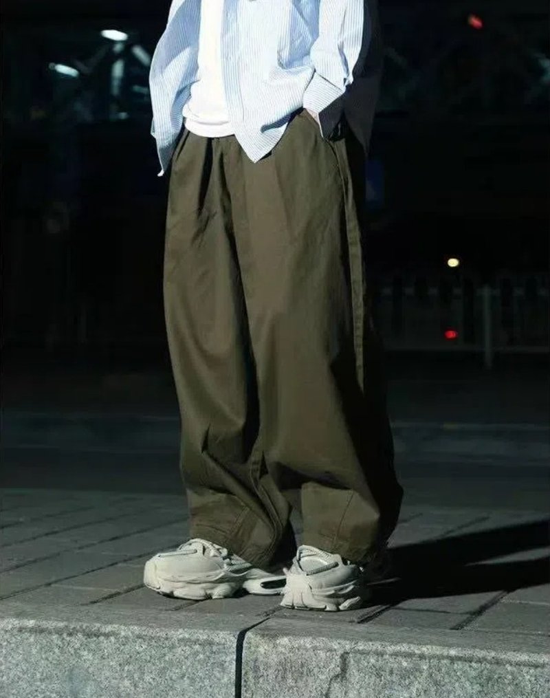 25SS日系超寬松闊腿褲阿美哢嘰氣球褲cityboy工裝褲休閑彎刀褲 - 男長褲/休閒褲 - 棉．麻 