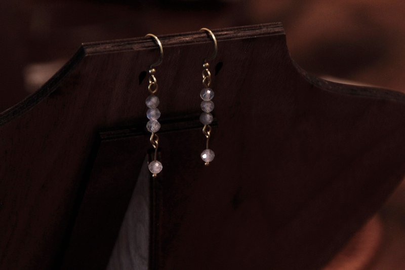 Labradorite simple style earrings - ต่างหู - ทองแดงทองเหลือง สีทอง