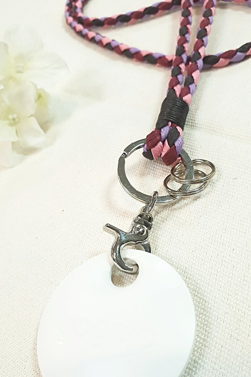 Paris*Le Bonheun. Wax thread woven GOGORO key ring. Sweet powder (hanging neck style) - Lanyards & Straps - Cotton & Hemp Pink