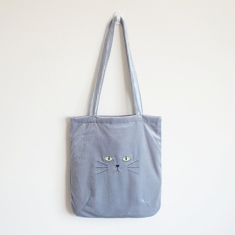 'korat' cat tote bag - กระเป๋าแมสเซนเจอร์ - เส้นใยสังเคราะห์ สีเทา