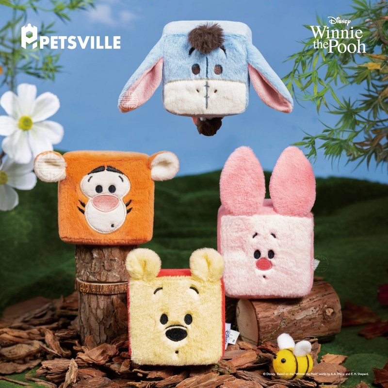 【PETSVILLE&迪士尼】小熊維尼響紙方塊寵物玩具 - 貓/狗玩具 - 聚酯纖維 多色