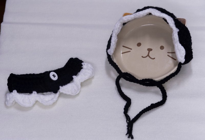 ฅcat handmadeฅ Maid suit hand crocheted collar custom gift pet cat cat and dog - Collars & Leashes - Cotton & Hemp Black