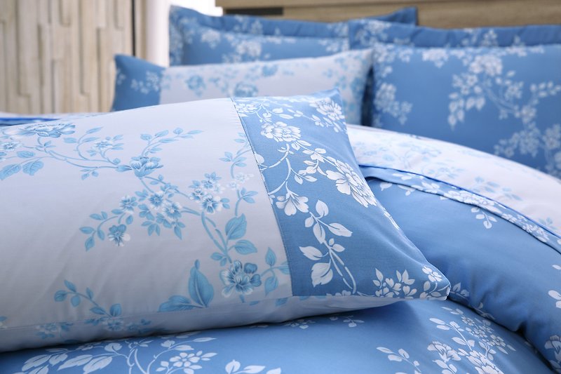 特大尺寸古典羅曼史-天絲兩用被床罩六件組【100%萊賽爾】帝王摺 - 寢具/床單/被套 - 絲．絹 藍色