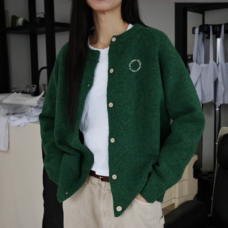 whole heart moss green crew neck knitted jacket - Women's Sweaters - Other Man-Made Fibers Green