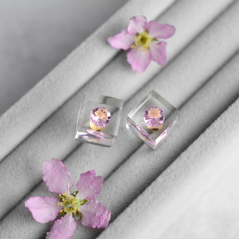 桜色, キュービックジルコニア, 人工ダイヤモンド, スタッドイヤリング, シンプル, ステンレス, ゴールドカラー, 誕生日プレゼント - ピアス・イヤリング - レジン ピンク