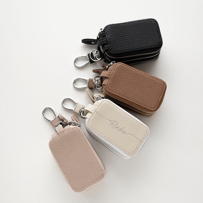 3個収納 スマートキーケース 【 トリプル 名入れ 】 くすみカラー キーケース 文字入れ HE51U - 鑰匙圈/鑰匙包 - 真皮 黑色