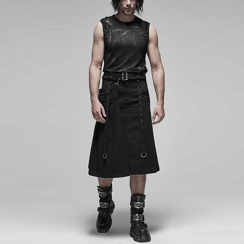 Punk Gladiator Detachable Men's Skirt / Only M / Out of Print - กางเกงขายาว - วัสดุอื่นๆ สีดำ