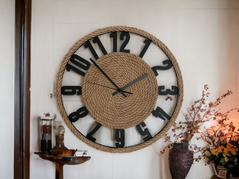 Handcrafted Plywood Wall Clock with Carved Numbers - นาฬิกา - ไม้ สีนำ้ตาล