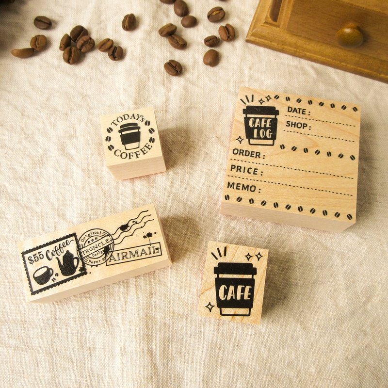 珈琲スタンプ　(1.ミニサークル・2.CAFE LOG・3.AIR MAIL・4.CAFEスタンプ) - 印章/印台 - 橡膠 