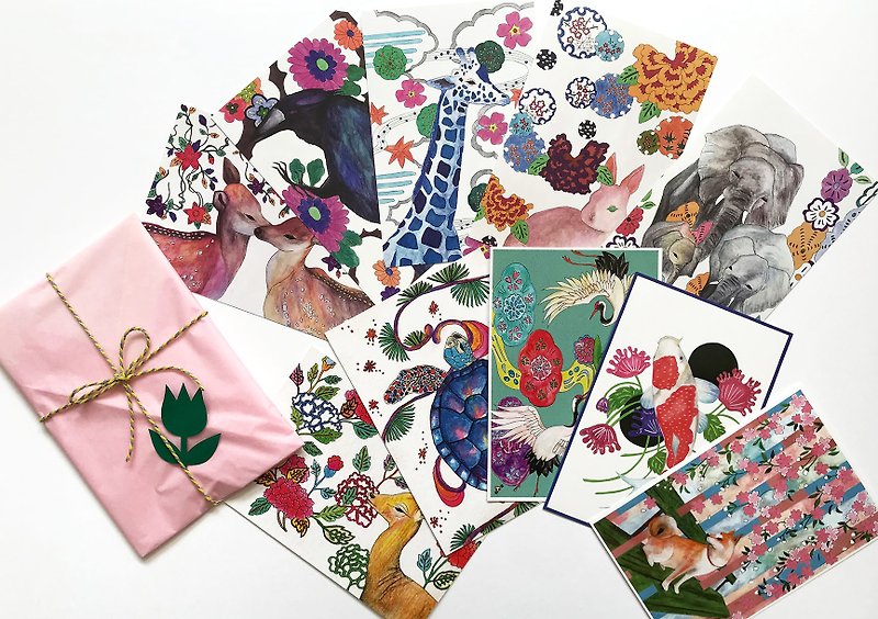 ポストカード 10枚セット -ほっこりする動物 & 日本を感じる動物- - 心意卡/卡片 - 紙 多色