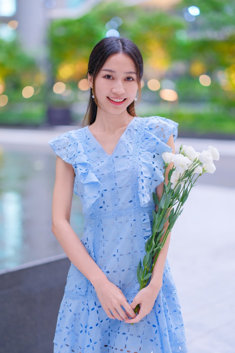 sky blue lace dress - ชุดเดรส - เส้นใยสังเคราะห์ สีน้ำเงิน