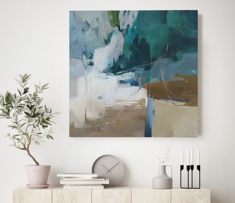 Abstract Green Painting | Turquoise Abstract  | Green Wall Art | Influence 2 - 壁貼/牆壁裝飾 - 棉．麻 綠色