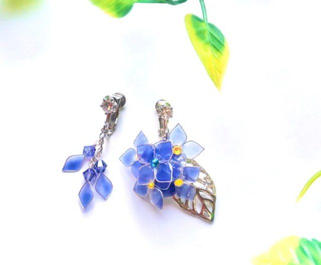 温度で色が変わる？！　紫陽花　イヤリング　ピアス　6輪　シルバー        