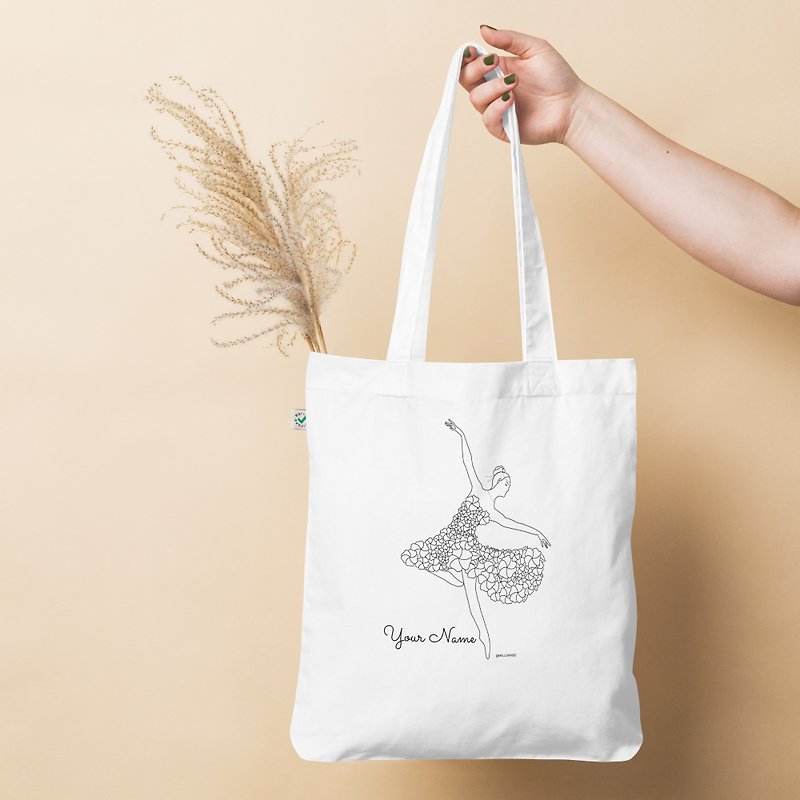 Dancing Girl in Floral Dress Organic tote bag, Dance Bag, Gym Bag, Shopping Bag - กระเป๋าแมสเซนเจอร์ - วัสดุอีโค ขาว