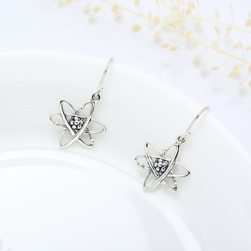 【Angel & Me】Science girl Nuclear Atom s925 sterling silver earrings gift - Earrings & Clip-ons - Sterling Silver Silver