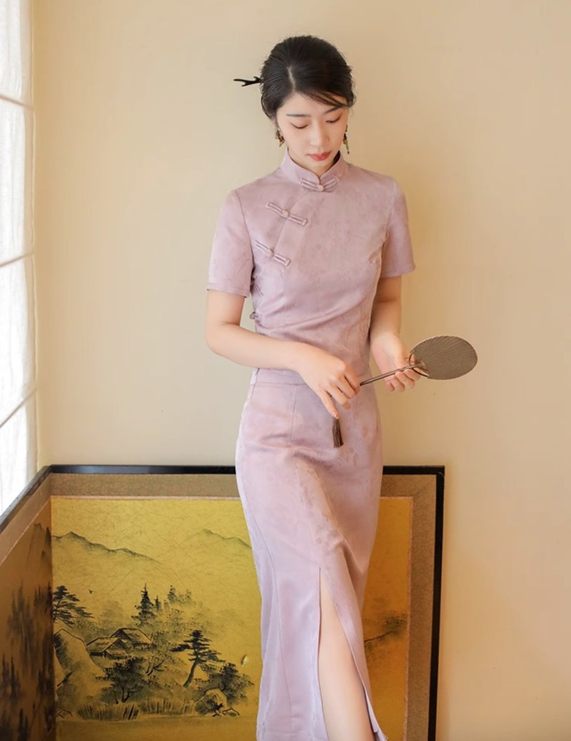 南湘 改良旗袍上衣半裙套裝 - 女上衣/長袖上衣 - 其他材質 紫色