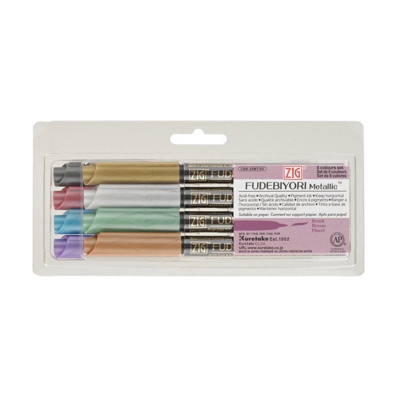 [Kuretake Japan Kuretake] ZIG Pen Day and Metallic Soft Brush Eight Color Set - Other Writing Utensils - Pigment Multicolor