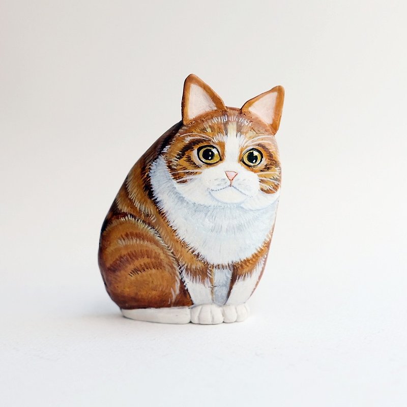 ネコ,石に描かれた手 - 人形・フィギュア - 石 オレンジ