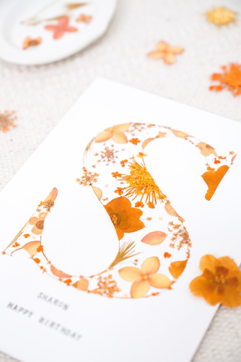 Exquisite craftsmanship pressed flower letter art painting-Yang orange single letter - Dried Flowers & Bouquets - Plants & Flowers Orange