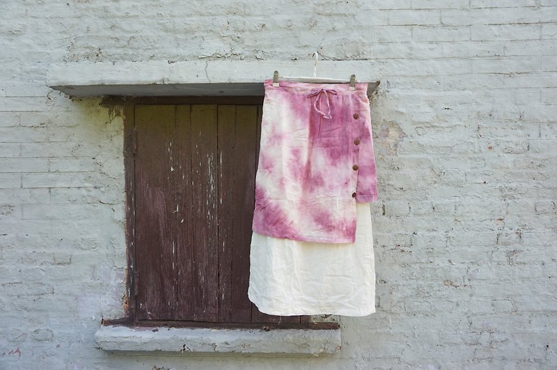 EARTH.er │ natural vegetable dyes dress (pink and purple) ● Natural Dye 2 Layers Long Skirt (Lac) │ :: :: Hong Kong original design brand - Skirts - Cotton & Hemp Pink