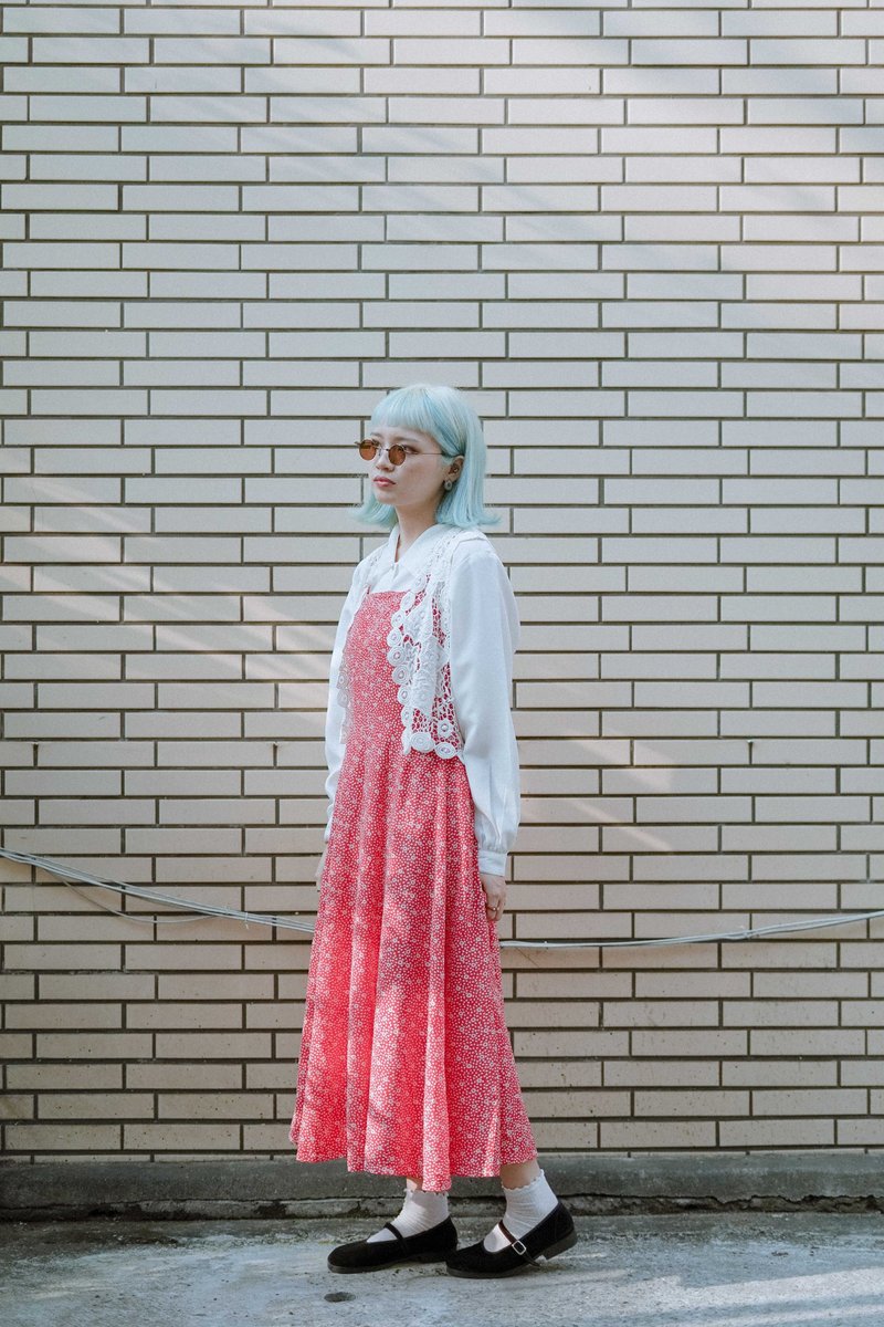 真の愛に加えて、小さな赤い花のヴィンテージドレスを踊る - ワンピース - その他の化学繊維 多色