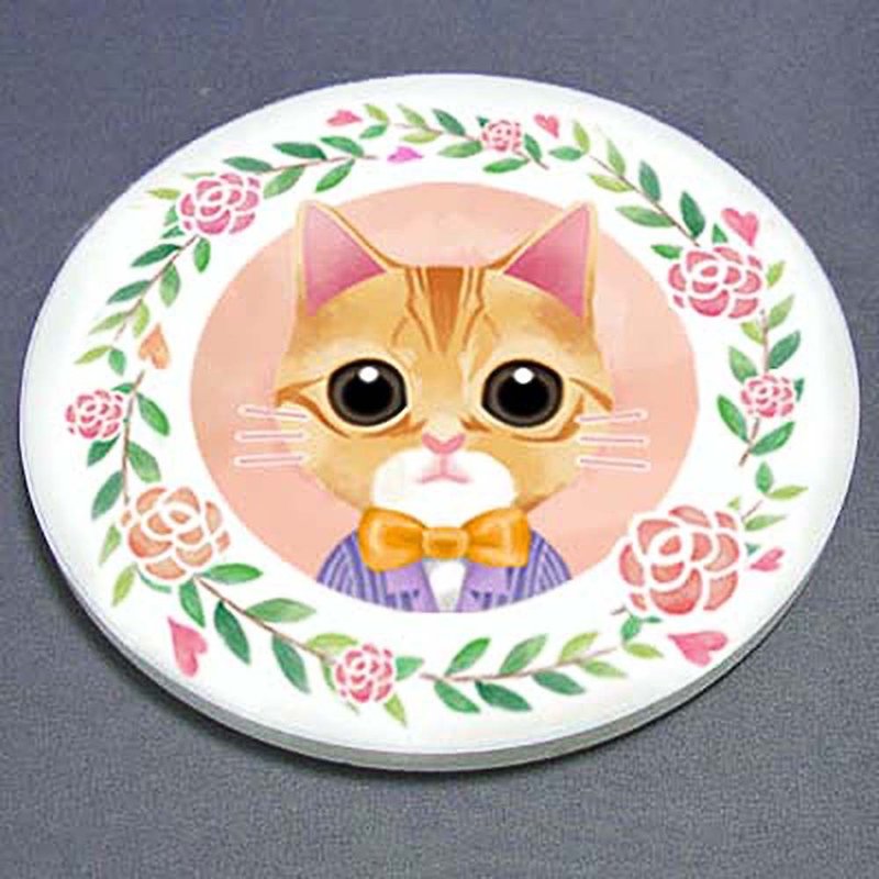 Kawaii cat coaster (white / orange) - Coasters - Pottery 