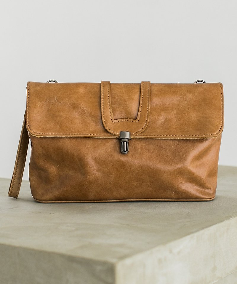 Rate simple leather hand shoulder bag - caramel brown - Clutch Bags - Genuine Leather Brown