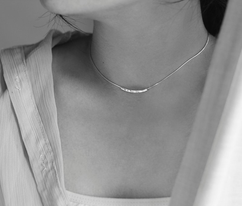 [Pure Silver] 925 sterling silver necklace, clavicle chain, forged minimalist choker - Necklaces - Sterling Silver Silver