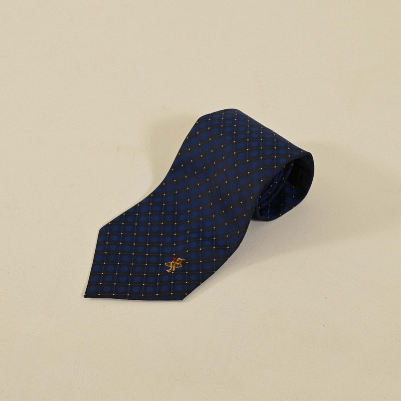 【NaSuBi Vintage】刺繡綴飾緹花古著領帶 - 領帶/領帶夾 - 其他人造纖維 藍色