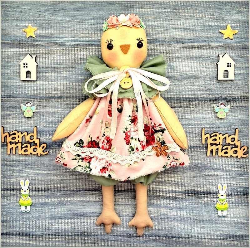 Easter  doll fabric soft toy Decor Primitive Raggedy Doll rag doll - 玩偶/公仔 - 棉．麻 多色
