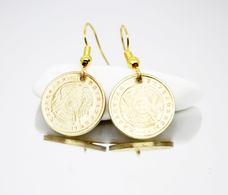 Coin Drop Earrings Coin Hoop Earrings Tiny Coin Earrings Ancient Coin Jewelry - 耳環/耳夾/耳骨夾 - 其他金屬 