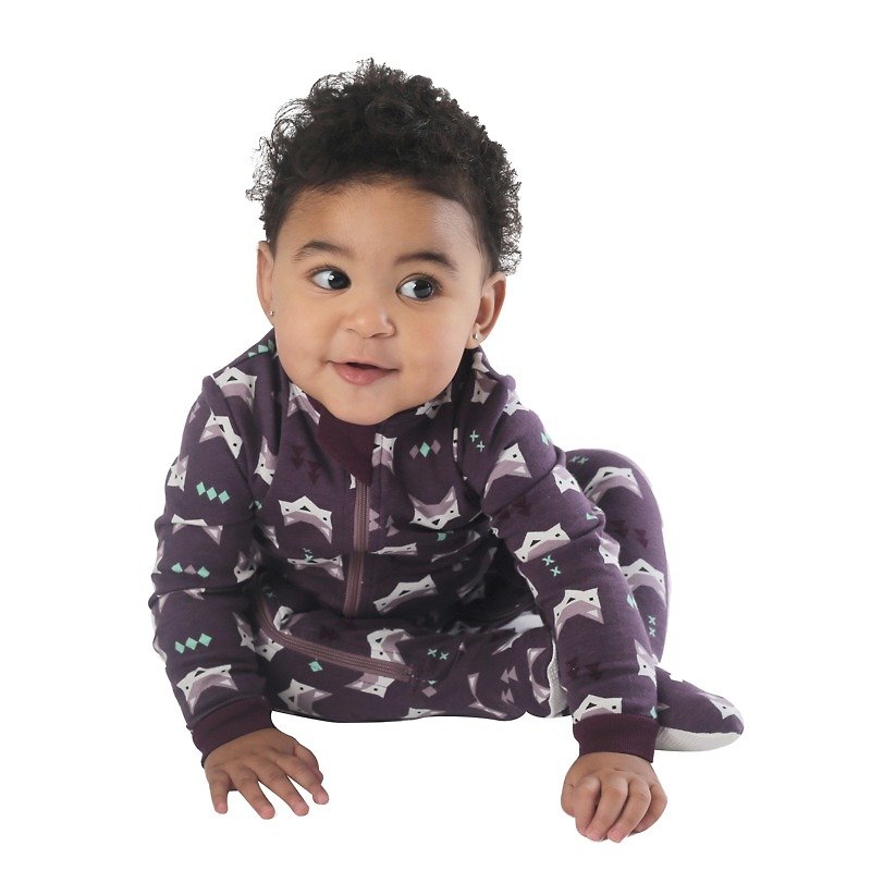 有機棉雙拉鍊連身衣(紫色狐狸) ZippyJamz原創設計 - 嬰兒連身衣/包被/包巾 - 棉．麻 紫色