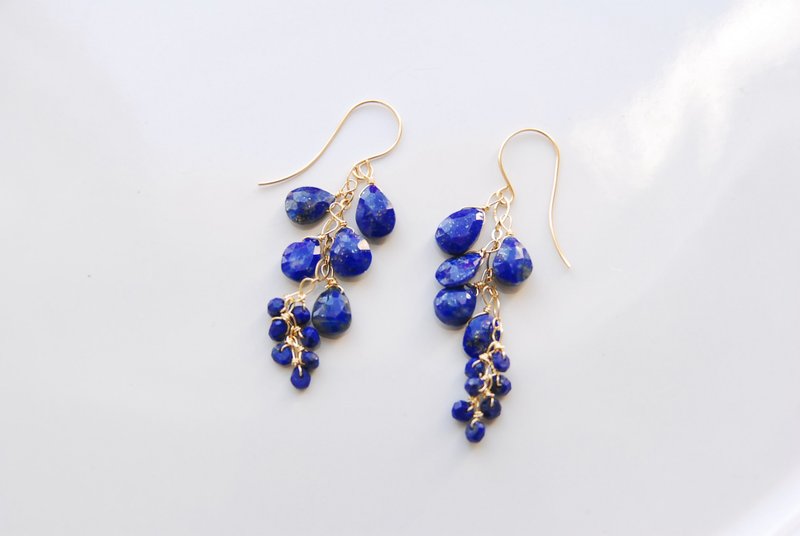 Lapis lazuli fruit earrings 14kgf - ต่างหู - เครื่องประดับพลอย สีน้ำเงิน