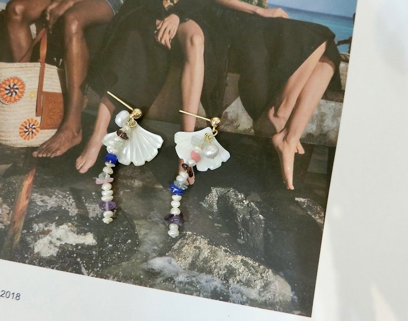 Summer Style Shell Colorful Bead Earrings - ต่างหู - ไข่มุก ขาว