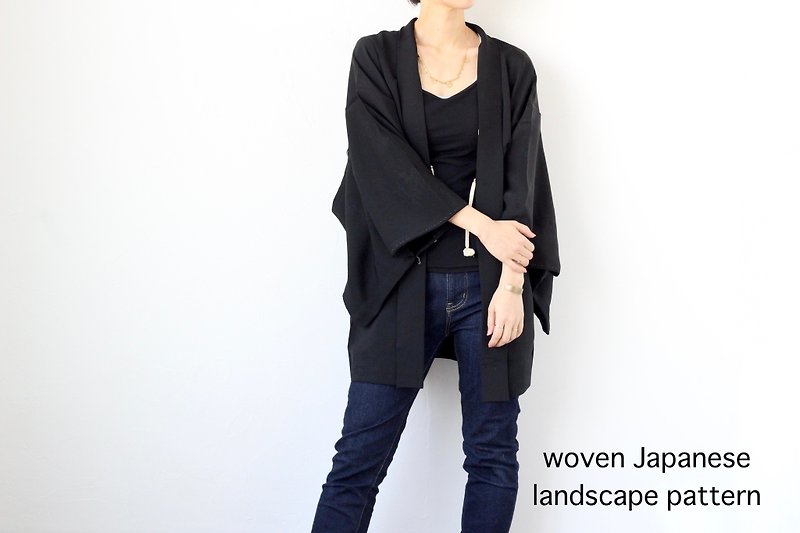 haori black, silk robe, cardigan, black jacket, minimalist, modern /4182 - 外套/大衣 - 絲．絹 黑色